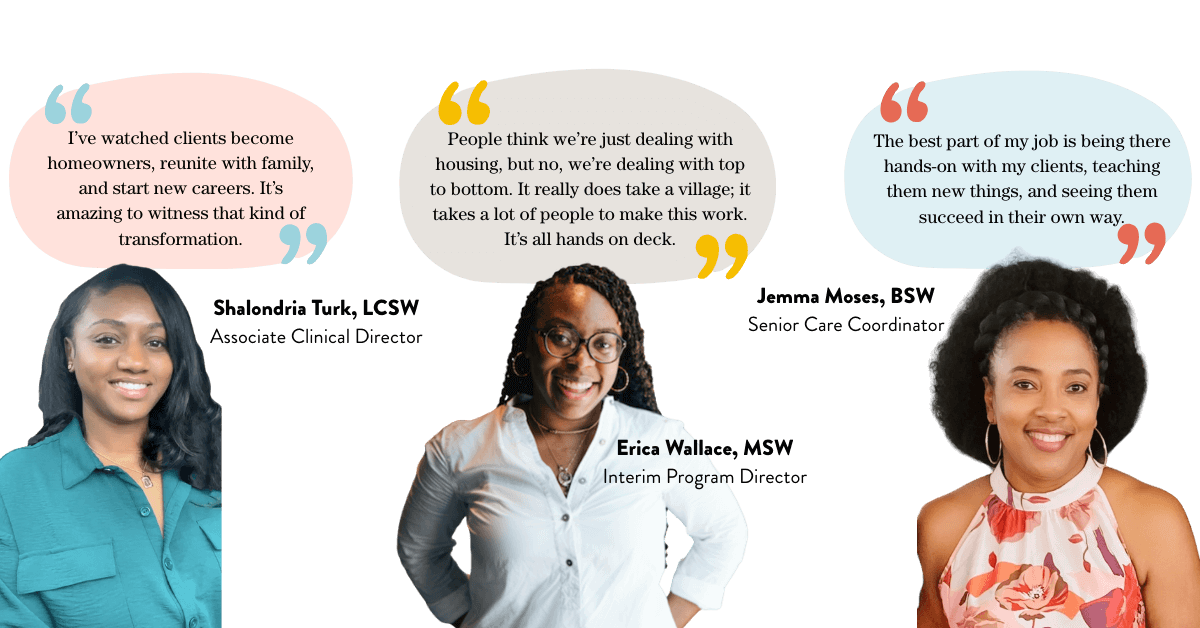 Pictures of CaringWorks social workers with quotes